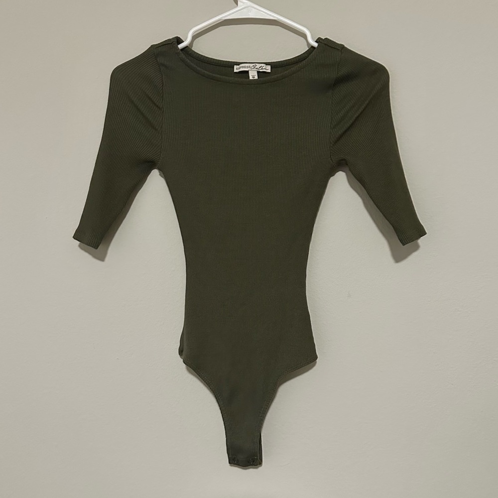 Express Quarter Sleeve Army Green Thong Bodysuit